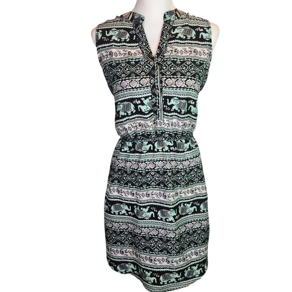 Derek Heart Womens Elephant Print Sleeveless Shift Dress Mint Green Black Size M